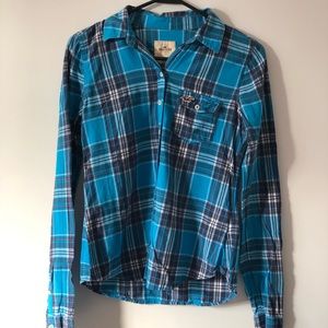 Hollister blue plaid button up shirt. Size Small
